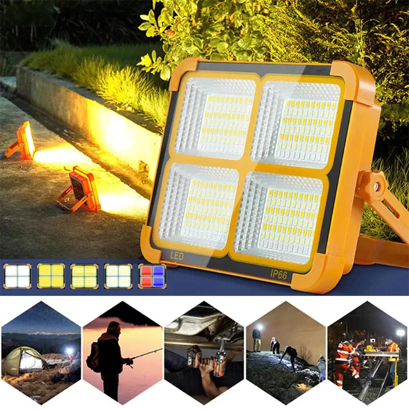 

New Rechargeable Solar Flood Light Outdoor Portable LED Reflector Spotlight Rechargeable Projector Floodlight Construction Lamp