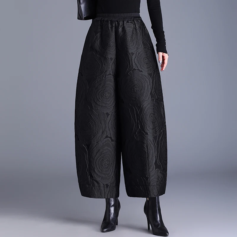Pantaloni a gamba larga floreali Emed di fascia alta da donna Autunno Inverno Nuovi pantaloni di cotone caldo Sle Pantaloni a lanterna a nove punti Pantaloni per stivali...