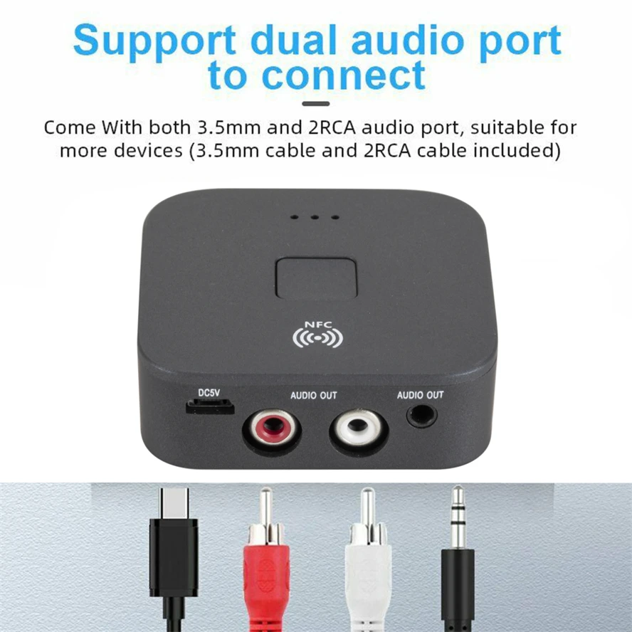 Bluetooth 5.0 RCA Audio Receiver AptX Le 3.5mm AUX Jack Music Wireless Bluetooth Adapter With NFC for Car TV Computer Speakers