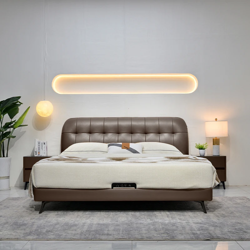 

Brown Soft Double Bed Couples Decoration Adults Queen Modern Double Bed Luxury Japanese Wooden Camas Matrimoniales Furniture