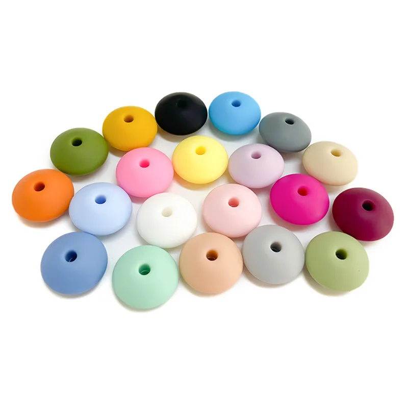 10pcs manufacturer supplies 15mm silicone spacer beads, flat diy pacifier anti-chain accessories, loose beads crocs charms