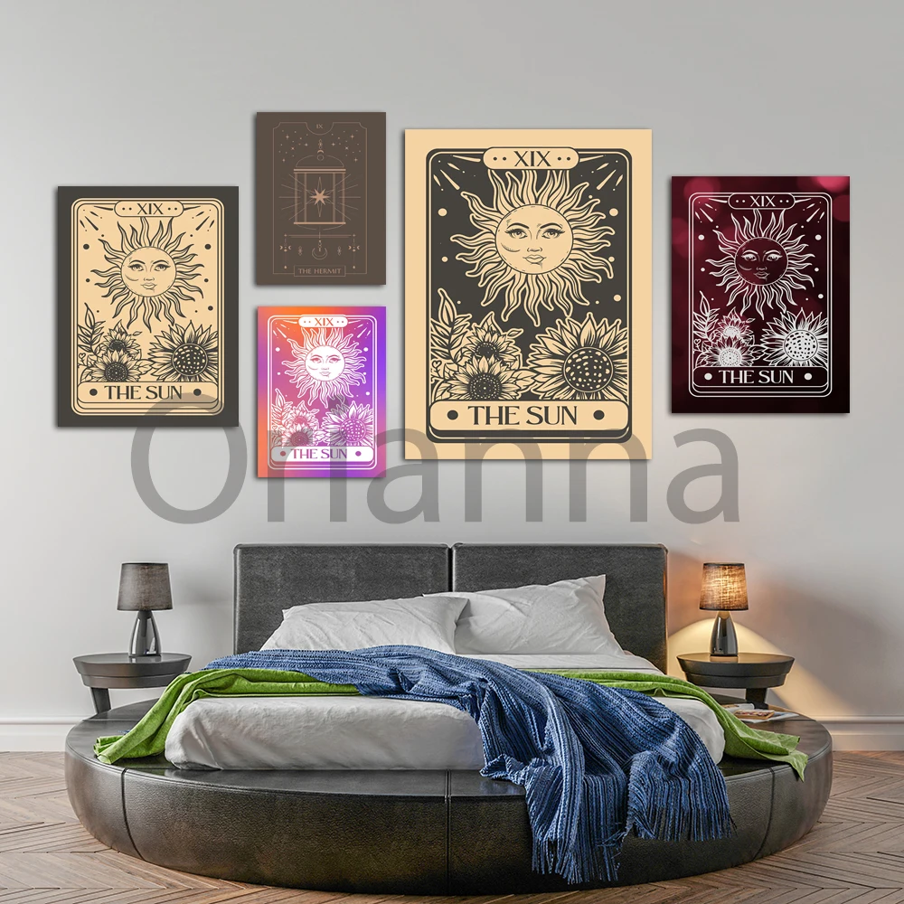 Home Decor Poster Hd Prints Moon Tarot Card Black Canvas Painting Wall Art Watercolor Modular Bedside Background Astrology Gift