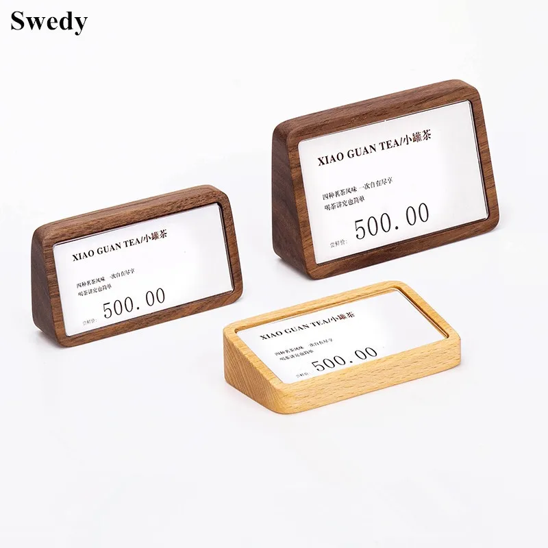 5 Pieces 60x38mm /78x38mm Wood Acrylic Sign Holder Display Stand Slanted Restaurant Menu Paper Holder Price Label Holder