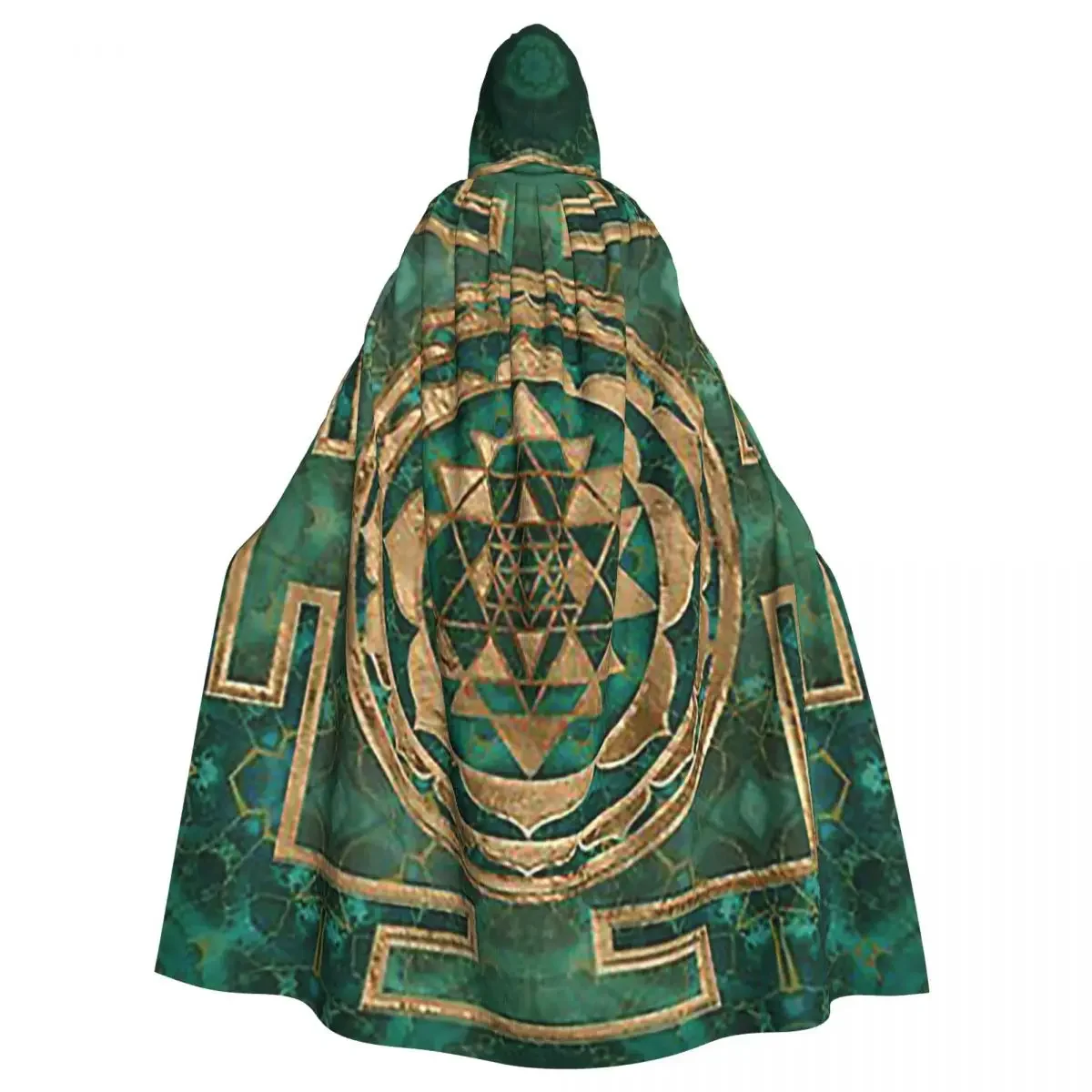 Sri Yantra Sri Chakra Malachite And Gold Long Hooded  Witch Medieval Costume Cosplay Cape HalloweenCoat Adult Unisex