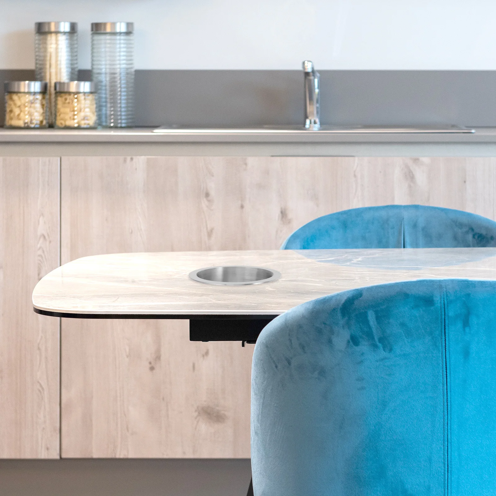 

Stainless Steel Countertop Trash Can Lid Round Recessed Garbage Bin Cover for Kitchen Bathroom Workspace Hidden Flap Lid