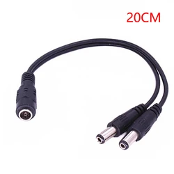 DC 1 Feminino para 2 Masculino Poder Split Splitter Cable, 2.1*5.5mm, câmera CCTV, DVR Acessórios de Segurança, LED Light Strip