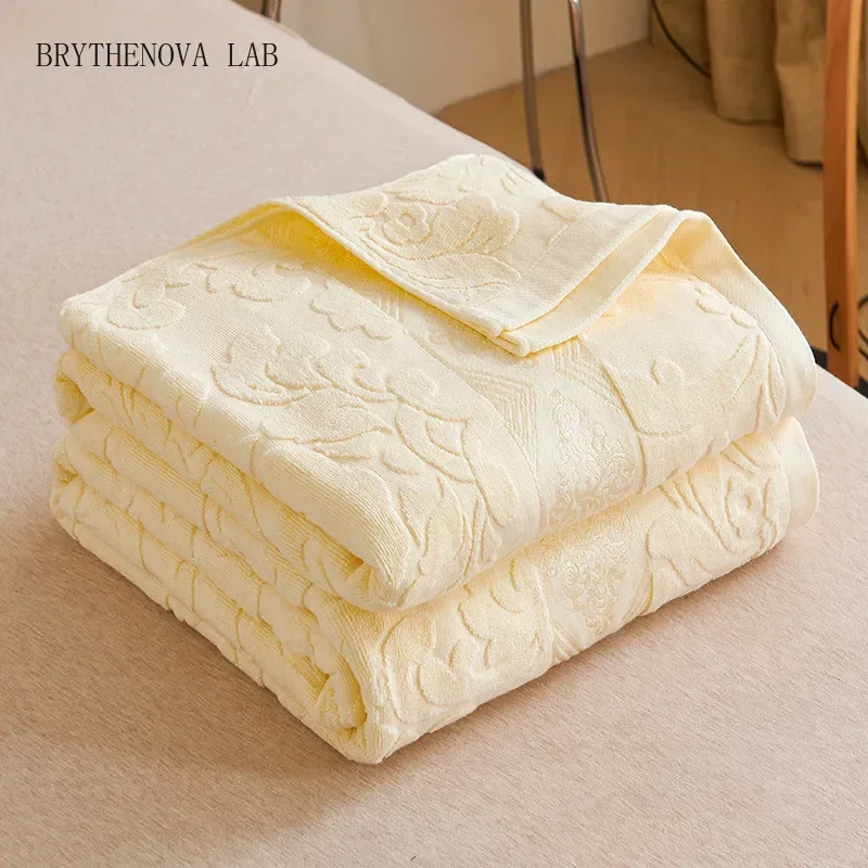 Solid 100% Cotton Jacquard Towel Blanket Simple Adult Summer Air Conditioning Cover Sofa for Office Queen King Size Bed Sheet