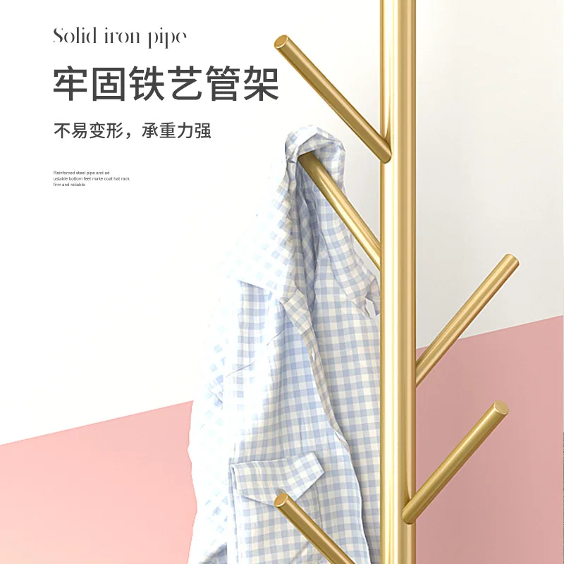 Marble and Iron Floor Standing Coat Rack for Home Bedroom Use Simple Modern Clothing Hanger with Storage Space