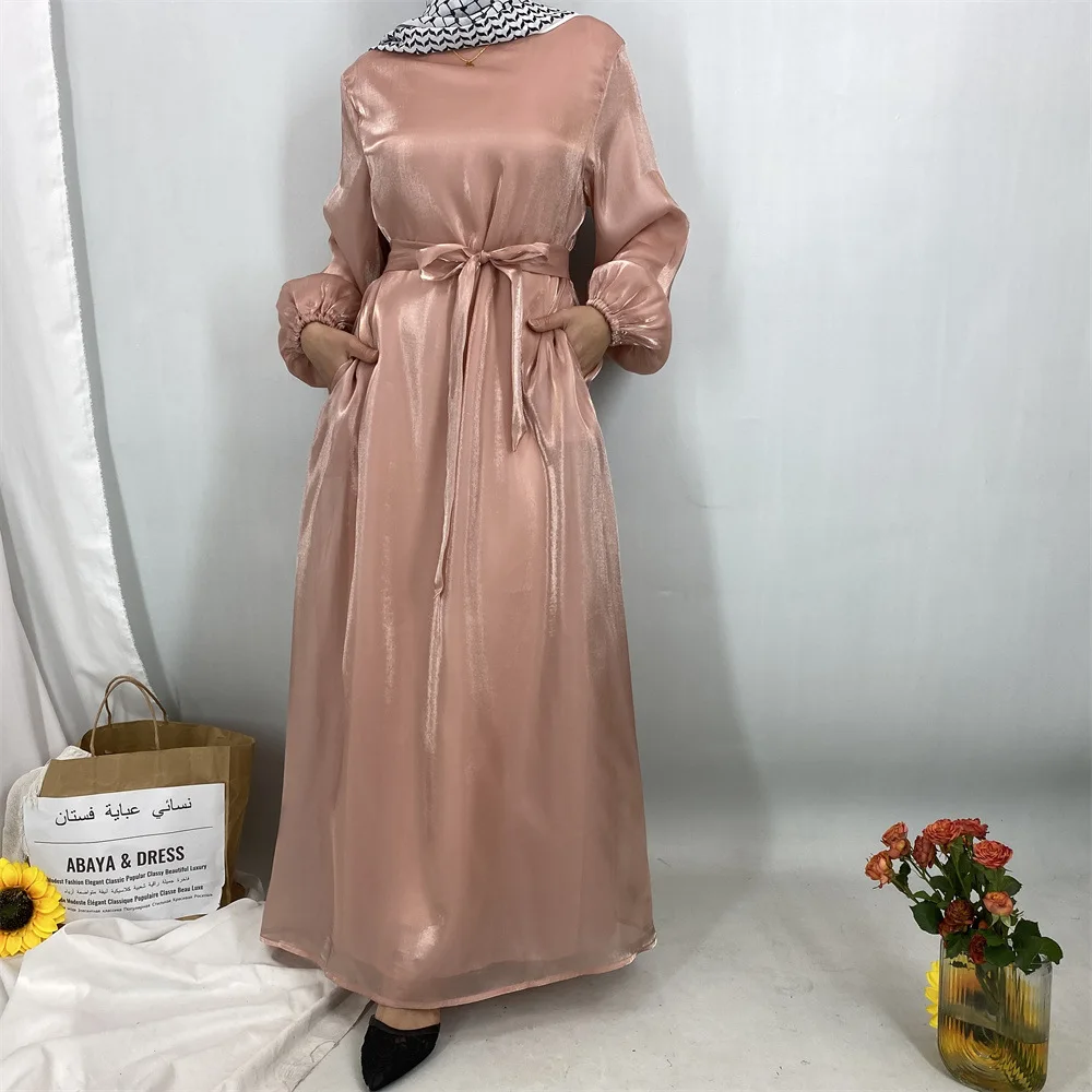 

Luxury Dubai Abaya Satin Shiny Muslim Dress for Women Fashion New Evening Party Gown Turkey Kaftan Caftan Marocain Femme Robe