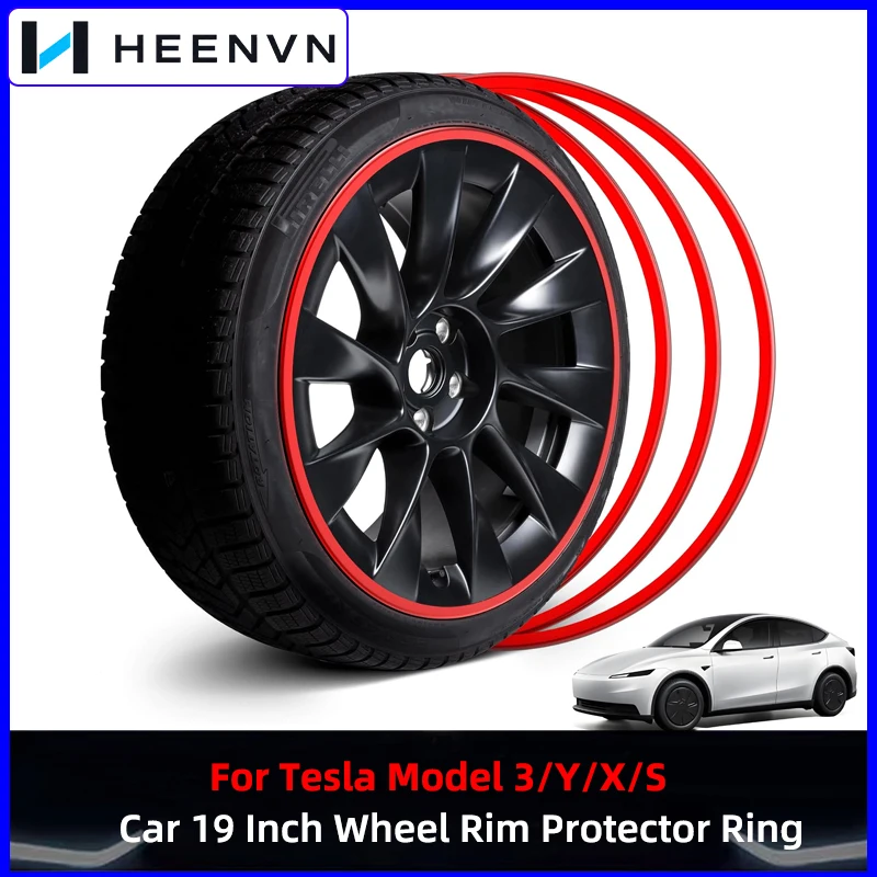 Heenvn 4PCS 19 Inch Wheel Rim Protector Ring for Tesla Model 3/Y 2017-2027 Car Zinc alloy Decorative Scratch Hub Guard Accessory