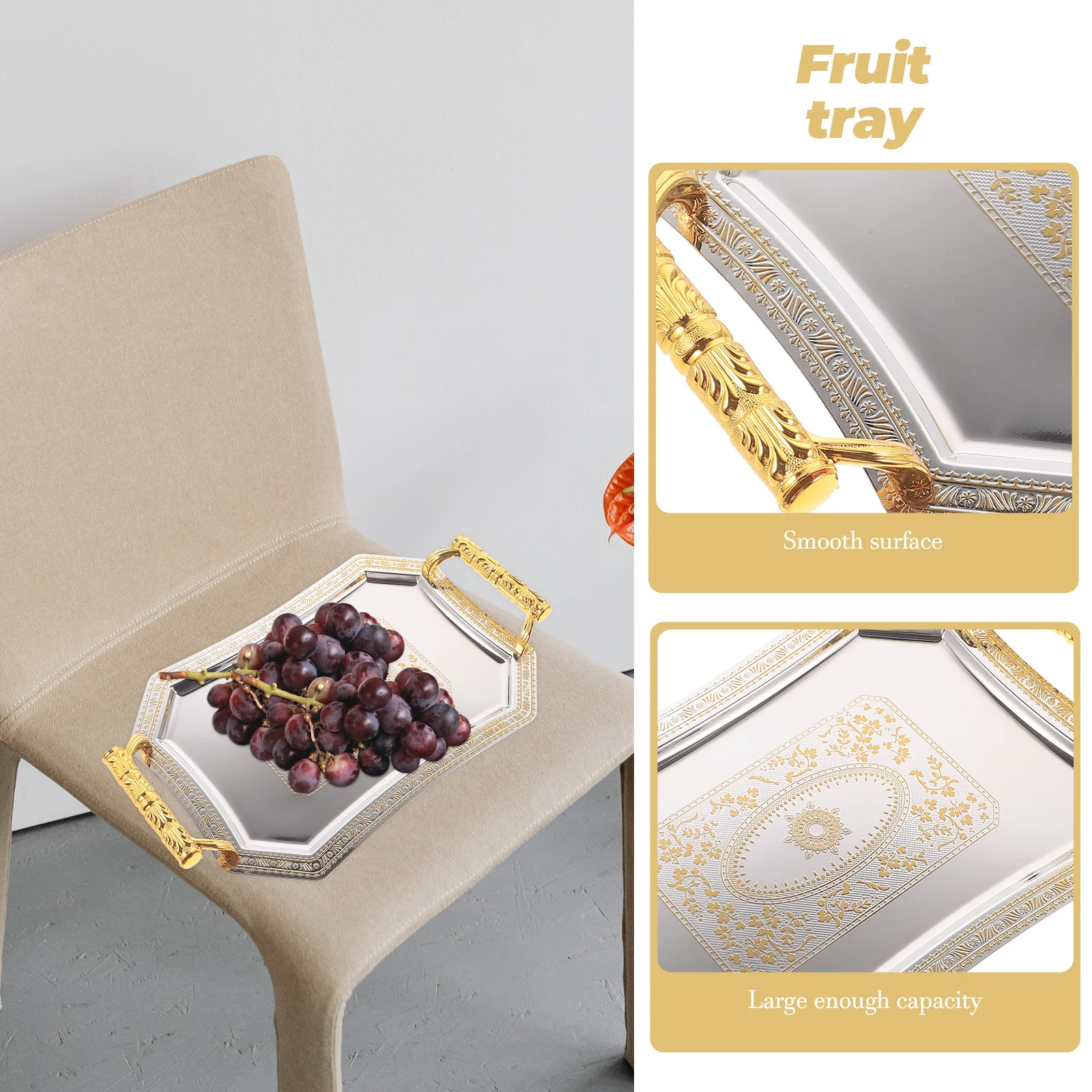 

Stainless Steel Fruit Storage Tray Large Snack Plate Metal Food Organizer Decorative Dessert Dish Household Serving Tray