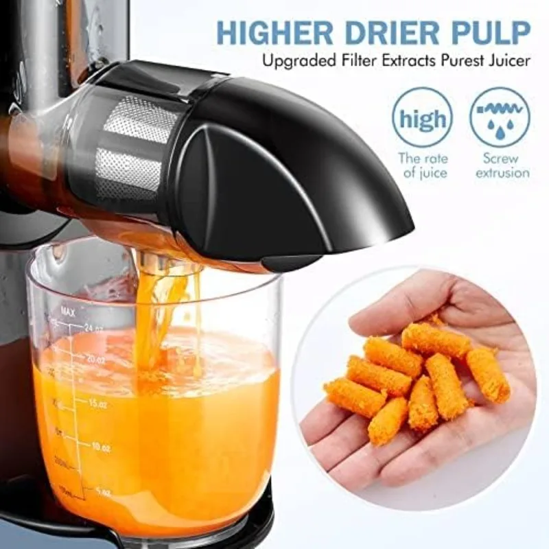 Slow Juicer,AMZCHEF Masticating Juicer Machines with Reverse Function, Cold Press Juicer with Brush,