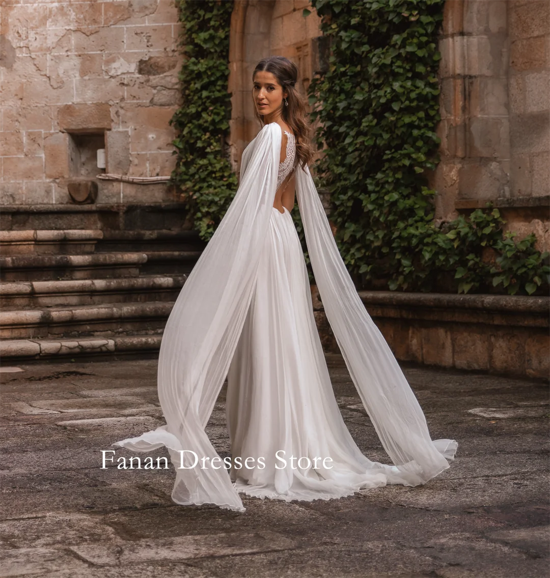 

Fanan элегантное свадебное платье с v-образным вырезом, шифоновое пляжное кружевное платье принцессы на заказ с рюшами цвета слоновой кости, свадебное платье Vestidos De Novia