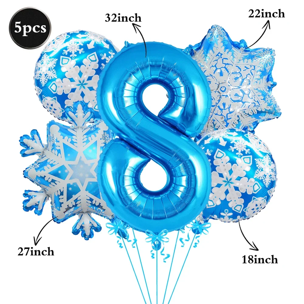 5-teiliges Schneeflocken-Zahlenfolienballons-Set, Blaue Frozen-Themen 32-Zoll-Zahlenballons für Baby-Geburtstag Winter-Party-Dekoration – Detail 10