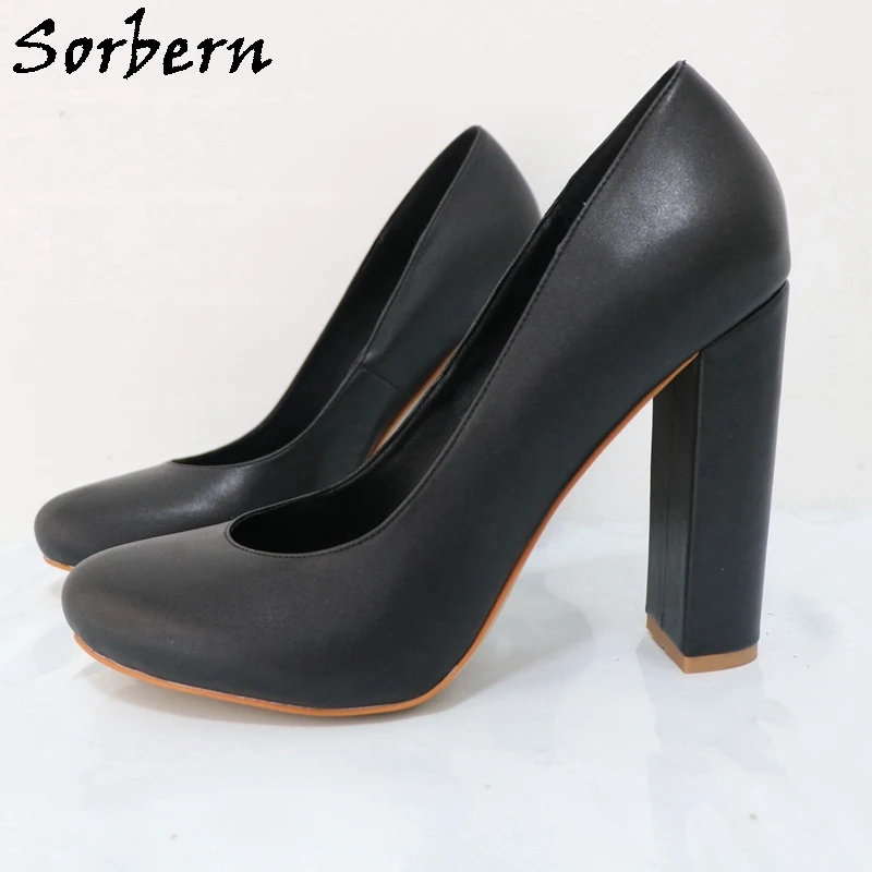 Sorbern Leopard Shiny PU Women Pumps Round Toe Square Chunky High Heels Custom Ladies Shoes Exclusive Size 45 OL Dress Shoes