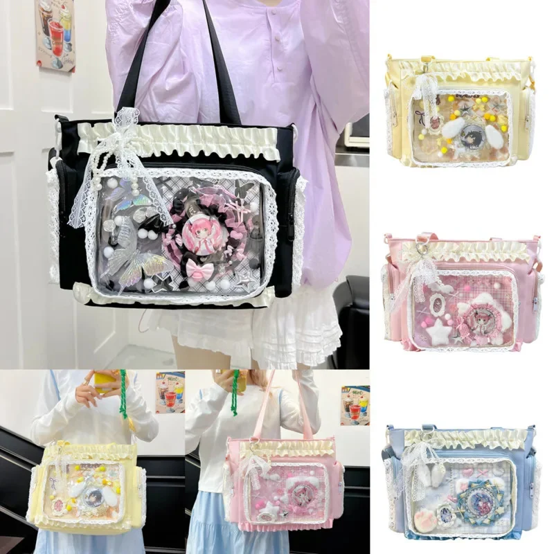 

Anime Bow Itabag Lace Itabag Knot Tote Bag Y2K Tote Bag Japanese JK Sweet Kawaii Girl Transparent High Capacity Size Itabag New