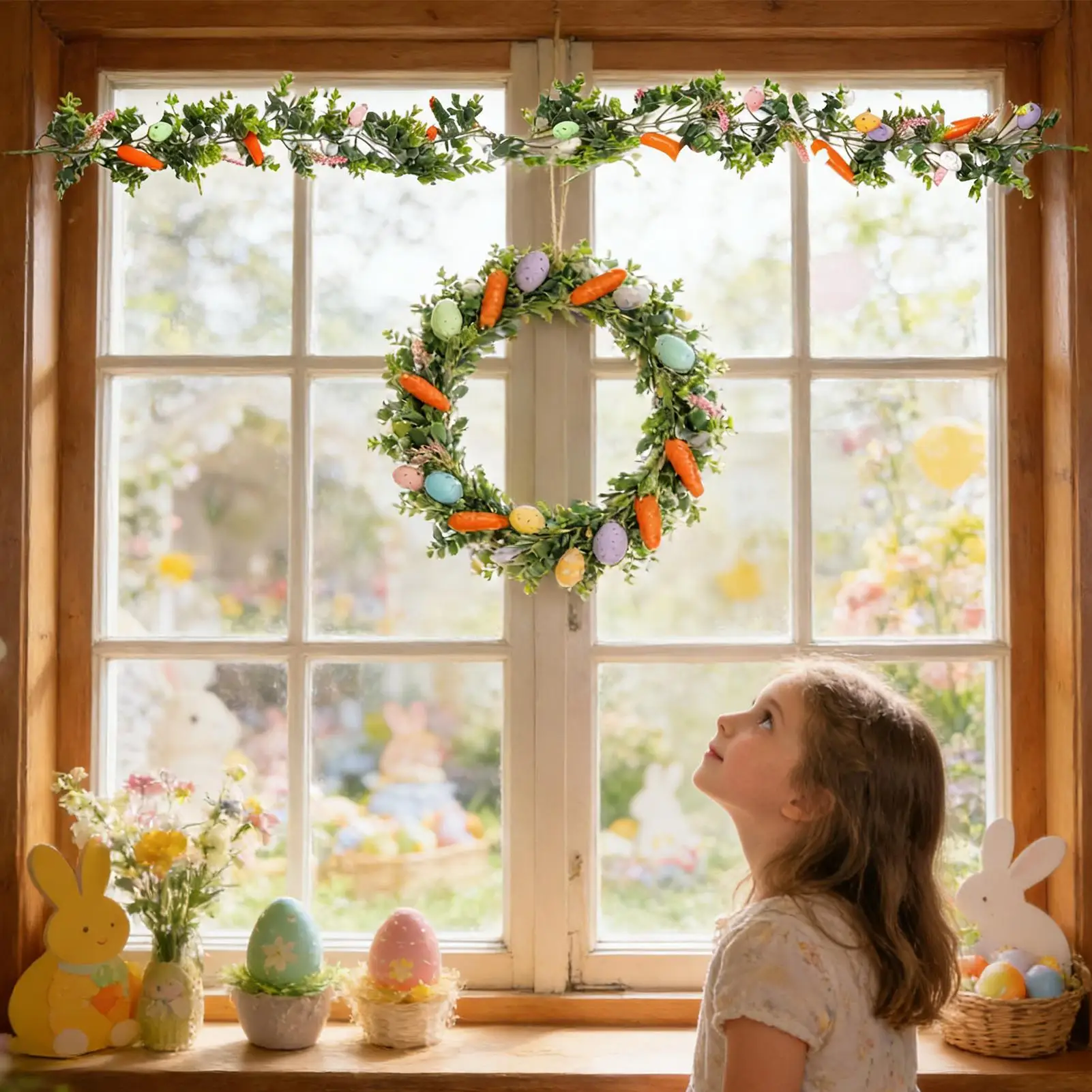 Pastel Easter Garland 2 Pieces Easter Egg Spring Garland 175cm Artificial Decorations For Home Indoor Party Wall Mantel Stairs