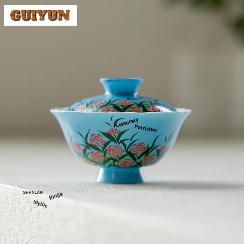 

80 мл Традиционная чайная варенья с ручной розой Гайвань, домашняя чайная чаша с крышкой, комплект чайника, крышка, чаша, чайный сервиз кунг-фу, подарок