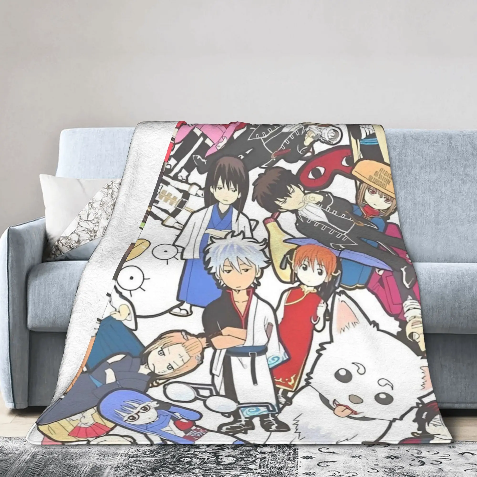 Gintamas Flannel Blankets Adventure Samurai Science Fiction Comedy Novelty Throw Blanket for Home 200x150cm Plush Thin Quilt,