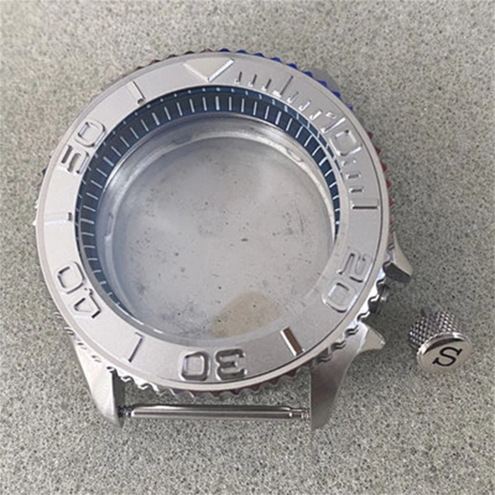 Stainless Steel Watch Case 41.5mm 3.8 Positions S Crown Black Inner Shadow Mineral Mirror Case NH35 for SKX007 NH36 Movement