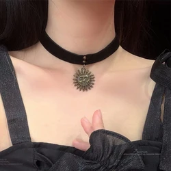 Sun Necklace Vintage Women Gothic Leon The Professional  Necklace Black Velvet Ribbon Retro Sun Choker Necklace