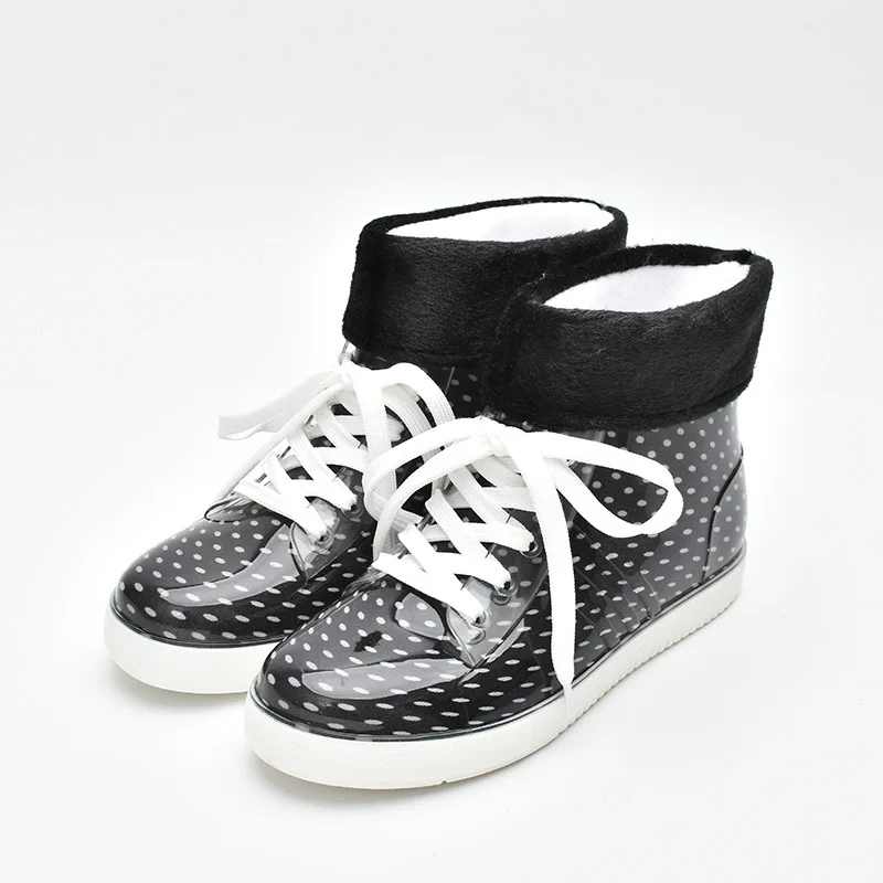 35-39 النساء احذية المطر السيدات Rainboots أحذية ماء الدانتيل متابعة المطاط لينة وحيد المضادة للانزلاق طباعة في الهواء الطلق انفصال أفخم Zapatos y2 #6