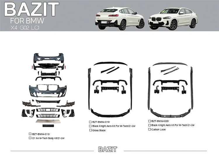 مناسبة لسلسلة X4 G02 LCL BMW Black Knight AEROKIT طقم الجسم الأسود اللامع
