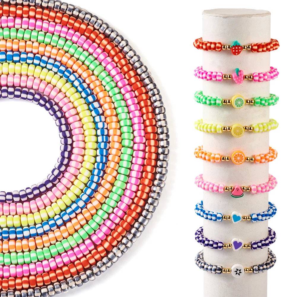 Colorful Polymer Clay Disc Beads Bohemian Handmade Flat Round Loose Spacer Bead for DIY Bracelet Nacklace Jewelry Crafts Making