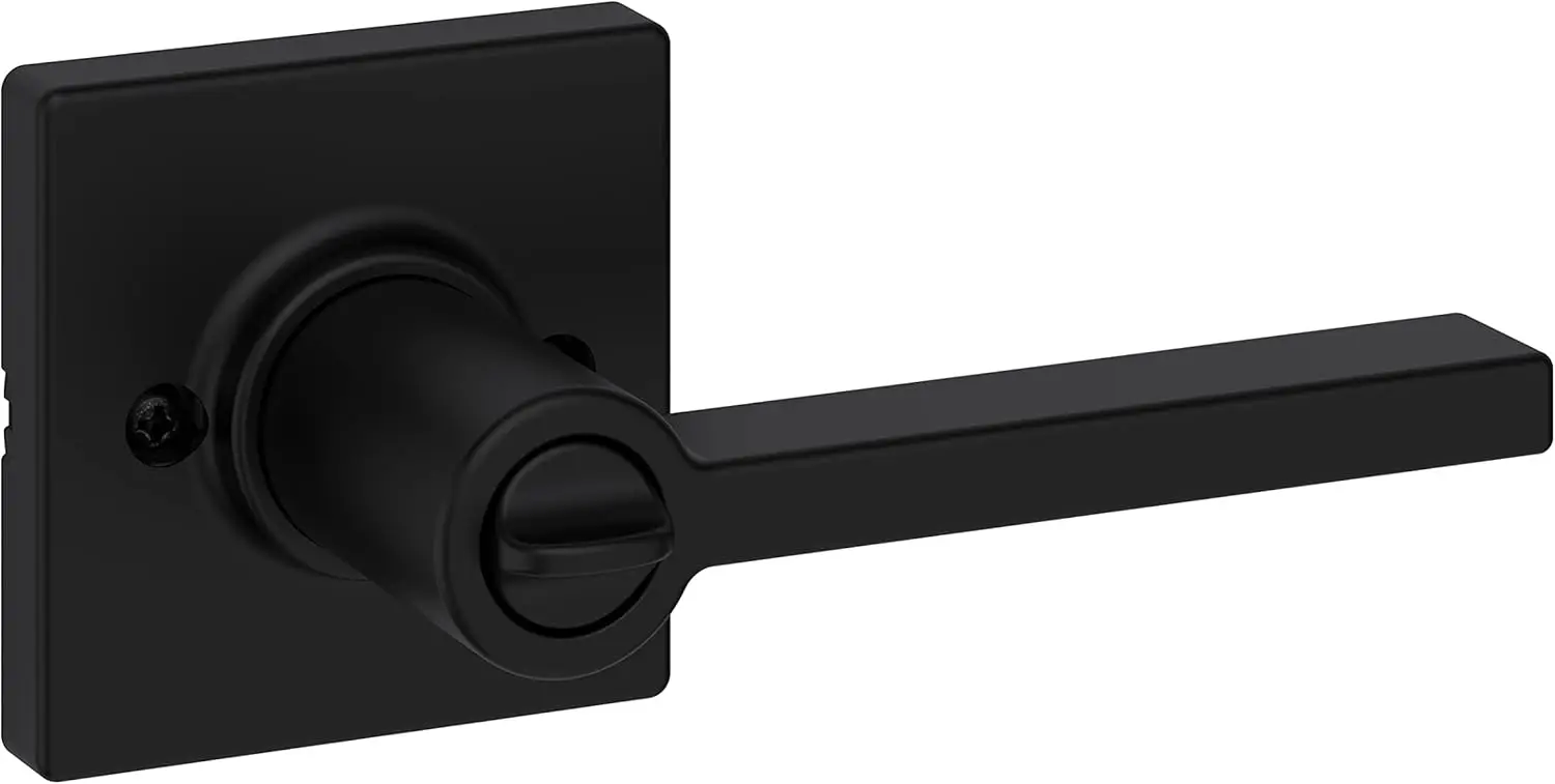 Kwikset Casey Interior Privacy Door Handle with Lock, Door Lever For Bathroom and Bedroom, Matte Black