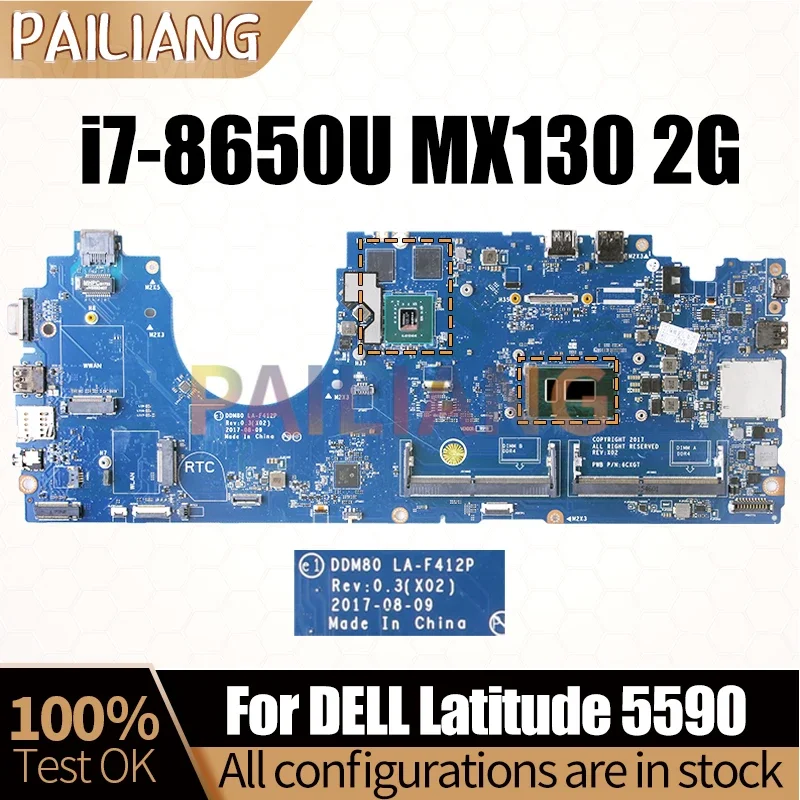 LA-F412P For DELL Latitude 5590 Notebook Mainboard With Core i5-8350Ui7-8650U MX130 2G 0630XH 0P50J0 Laptop Motherboard Tested