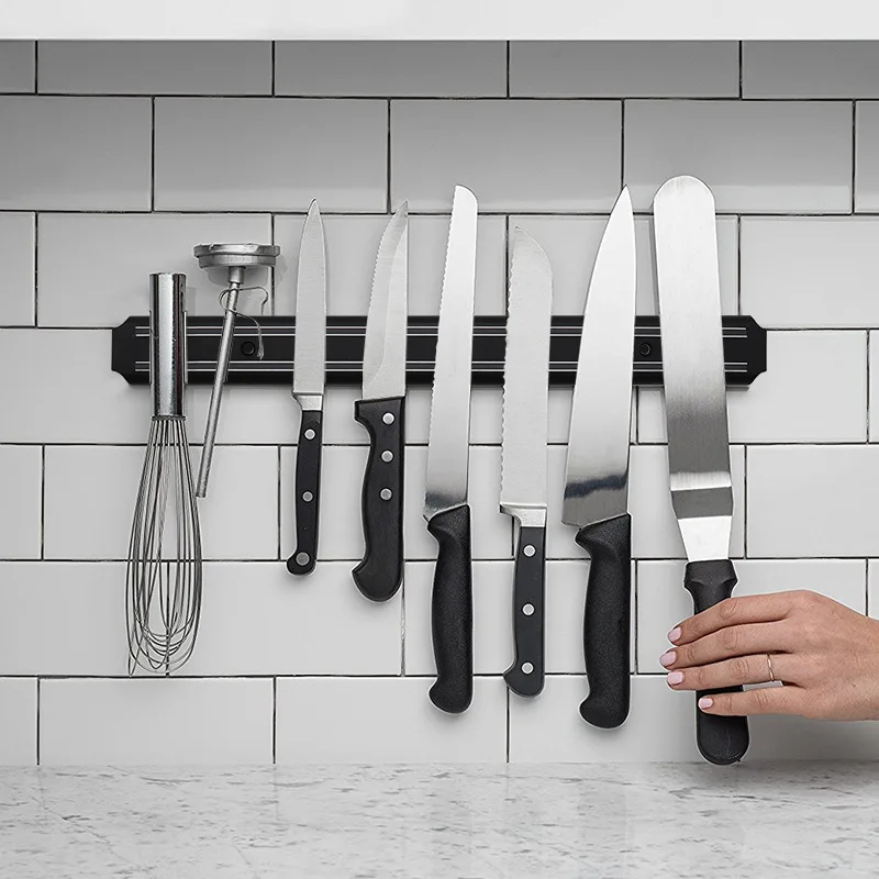 Free Installation Magnetic Knife Holder Wall Mount Black ABS Plastic Block Storage Holder Chef Rack Strip Utensil Kitchen