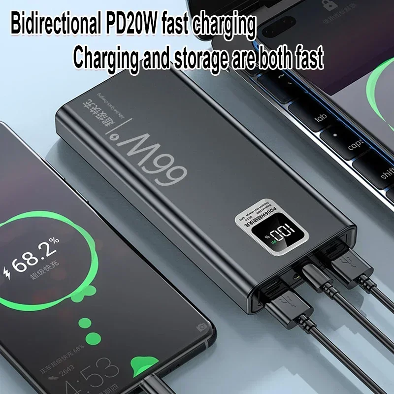 

66W Power Bank 100000mAh Super Fast Charging for iPhone Huawei Xiaomi Samsung PD 20W External Battery Charger Powerbank