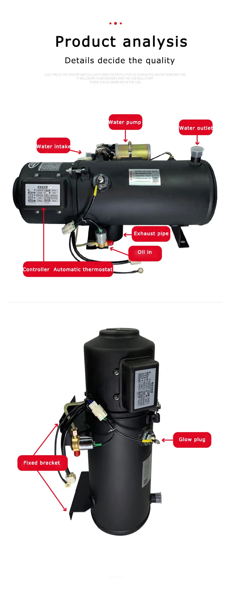 Calentador de coche de 16,3 kW, 24v, 12v, precalentador de motor de combustible diésel, precalentamiento de camión diésel, caldera de calentamiento de agua, calentador de aire diésel