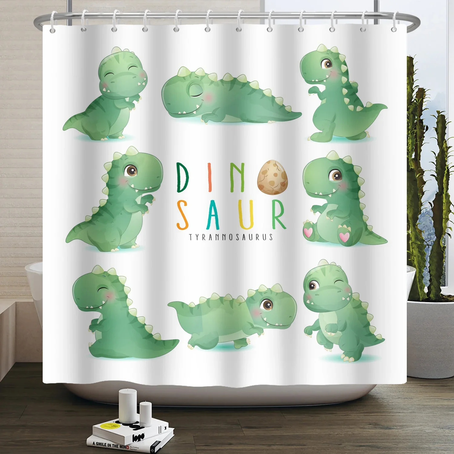 Cartoon Dinosaur Shower Curtain Funny Cute Colorful Dino Animal Kid Children Bathroom Curtain Waterproof Bath Curtain Home Decor