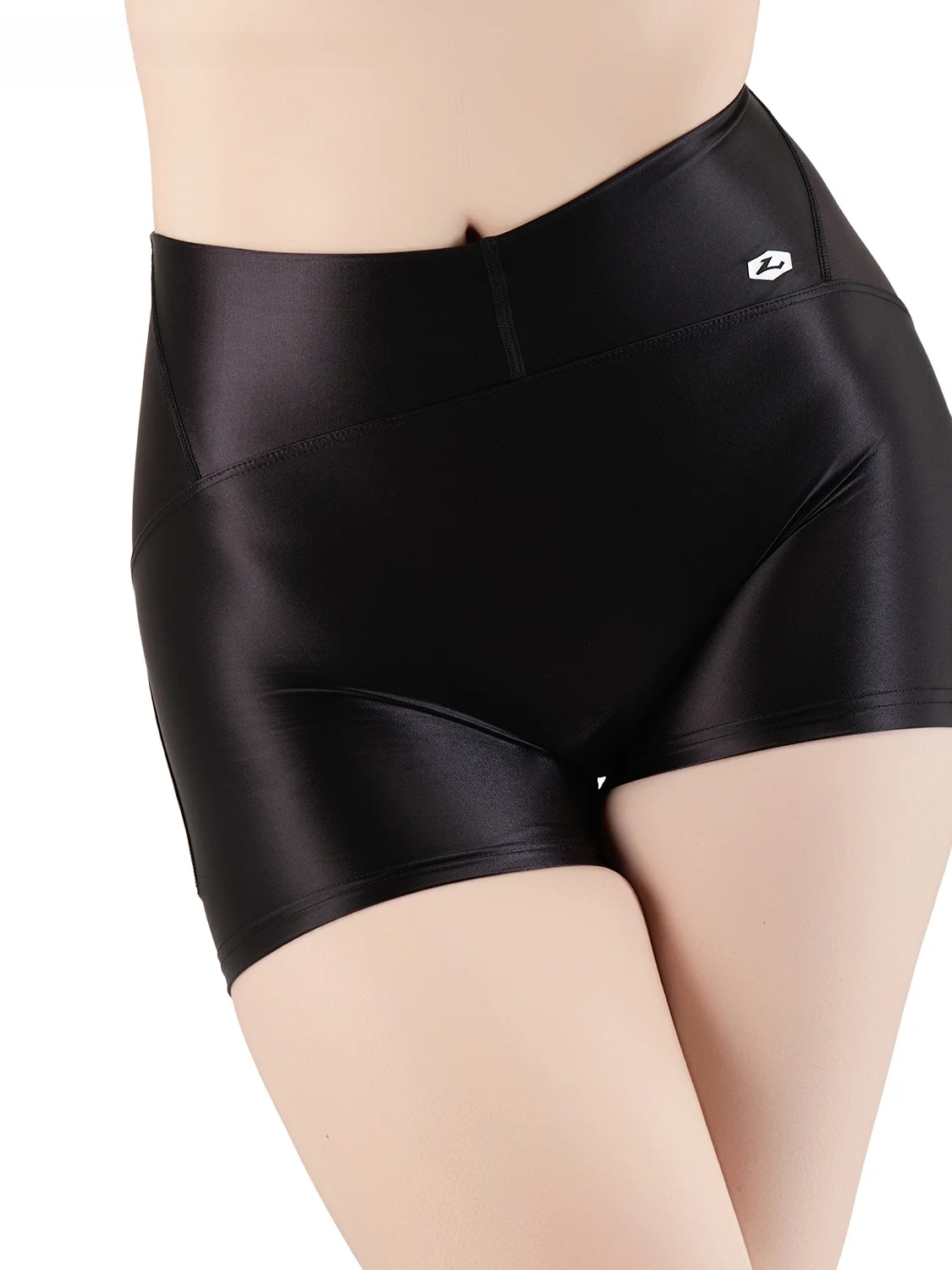 LEOHEX Women's High Elasticity Three-Quarter Length Yoga Fitness Shorts Shiny Glossy Smooth Slimming Tight Fit Sportswear