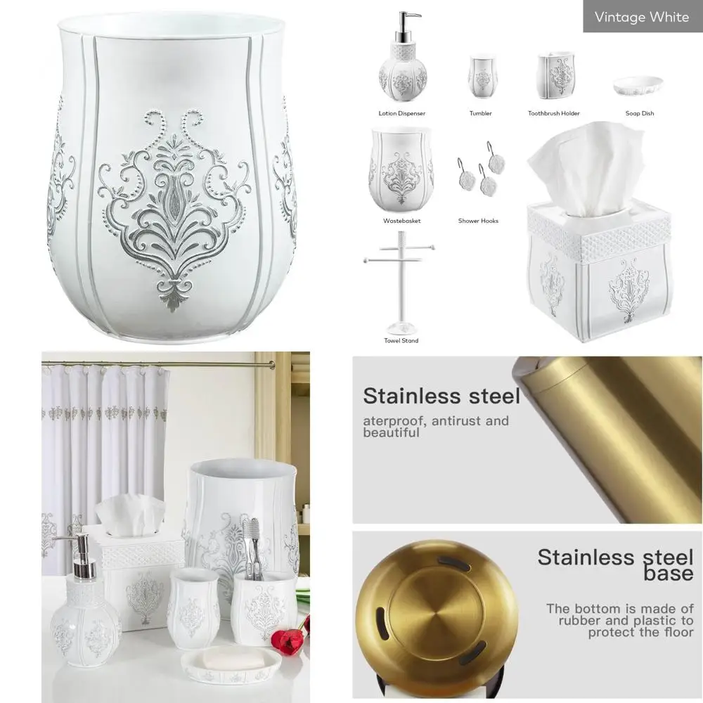 

Vintage White Small Bathroom Trash Can 6L Waste Basket - Durable Garbage Can for Space-Efficient Bathroom Use