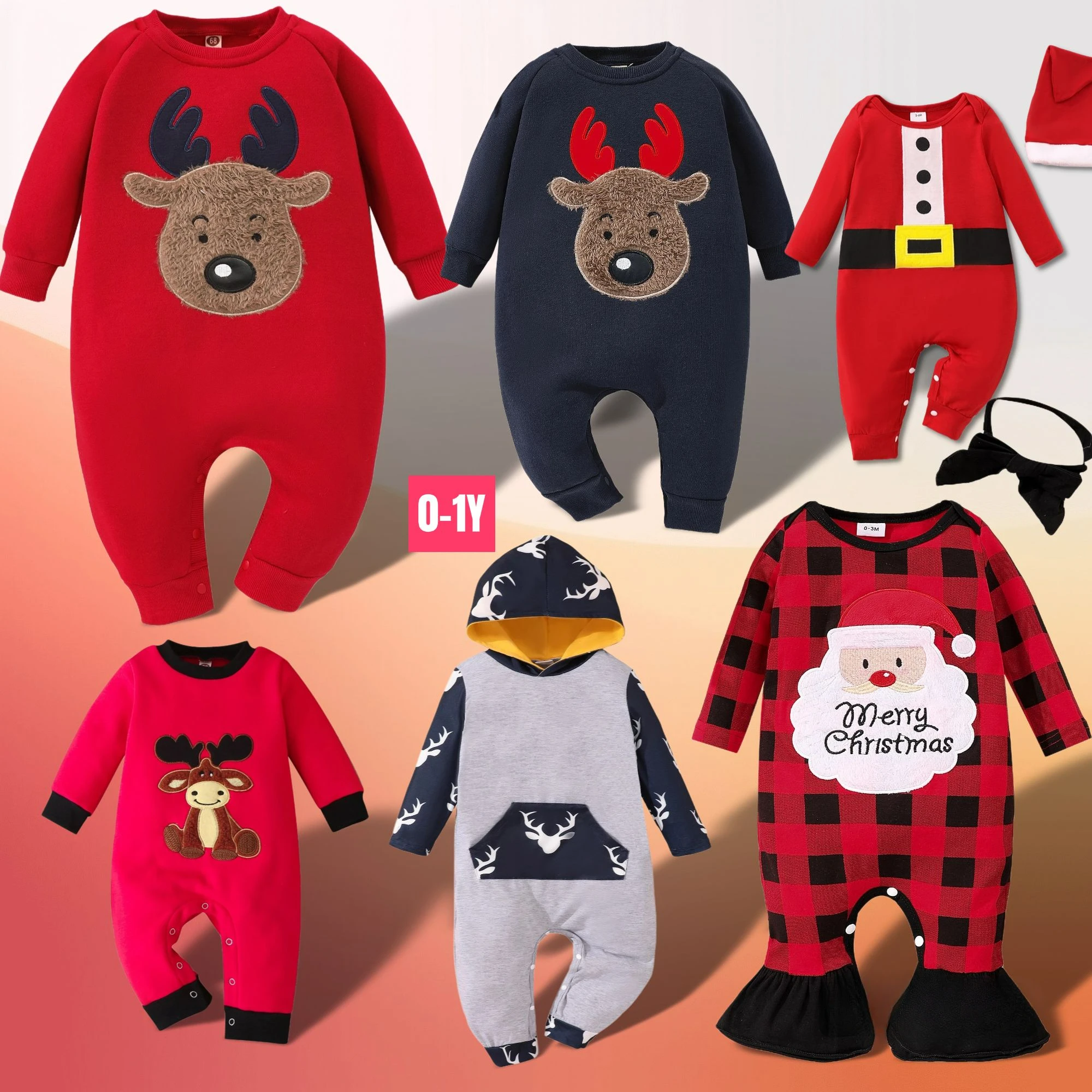 

New Christmas Baby Jumpsuit Long Sleeve Single Breasted Newborn Romper Soft Ventilate Comfortable Festival Baby Clothing 0-1Y