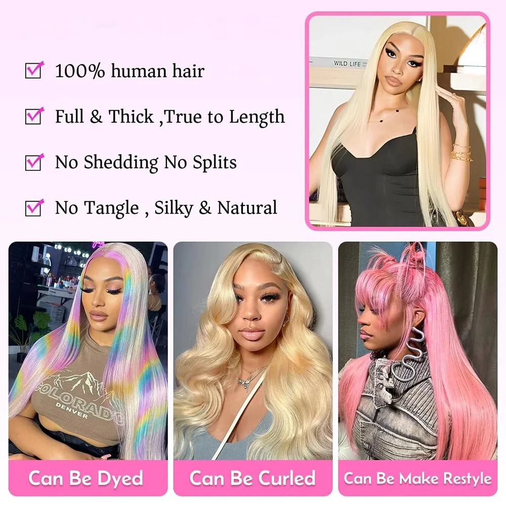 40 بوصة العظام شعر طبيعي مفرود الدانتيل الباروكات 13x4 و 13x6 HD الدانتيل أمامي # 613 باروكات برازيلية مقطوعة مسبقًا بلون أشقر للنساء