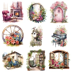 25cm fashion heat transfer sticker letterbox windmill piano hanging chair comfortable afternoon cartoon DTF patch iron on Tshirt