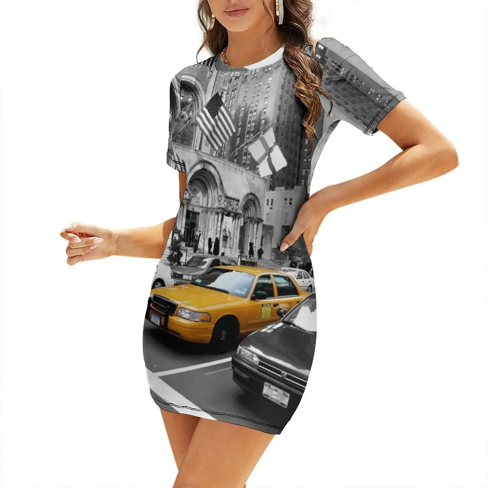 

NYC Yellow Cabs Avenue Short-Sleeved Dress women formal occasion dresses Woman's evening dress party dresses woman