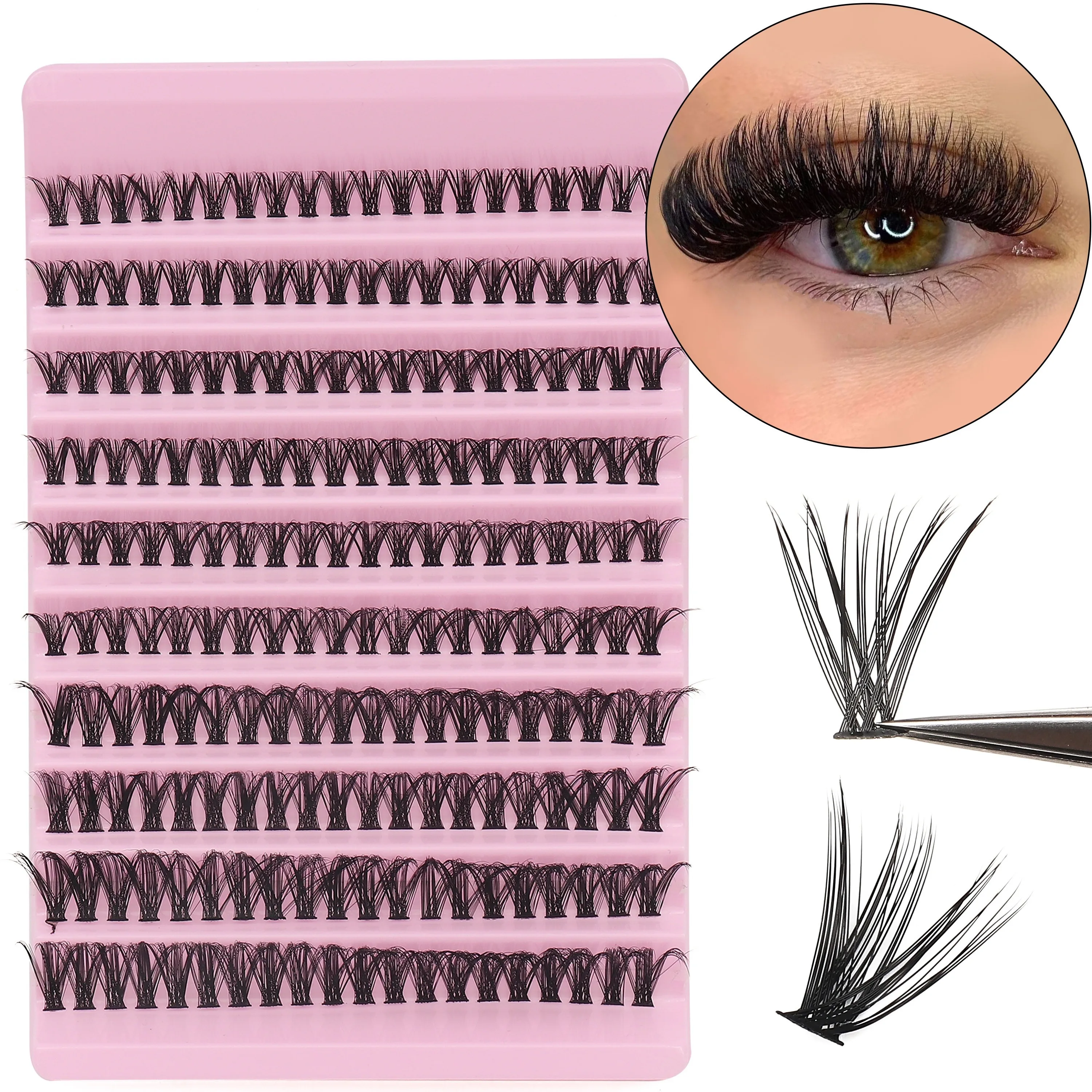 40D-Stärke, gemischte Länge 8–16 mm, D-Curl-Natur- und Anime-Look, wiederverwendbare individuelle Wimperncluster, leichter 3D-Nerz-Effekt. – Detail 3