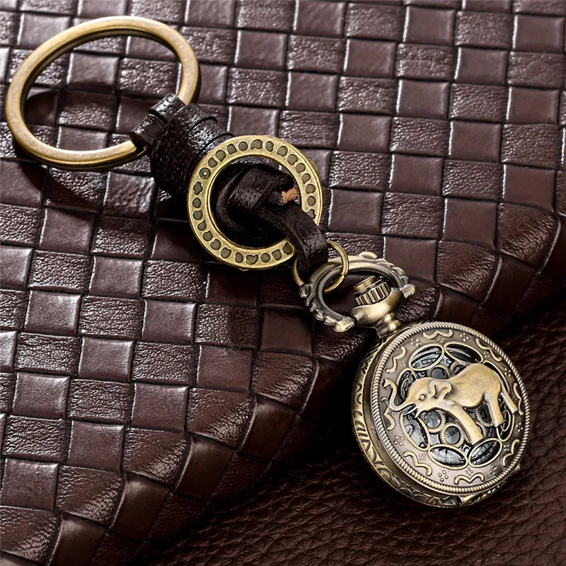 

Vintage Lovely Elephant Design Mini Clock Pendant Key Ring Timepiece Portable Quartz Analog Pocket Watch for Men Women reloj