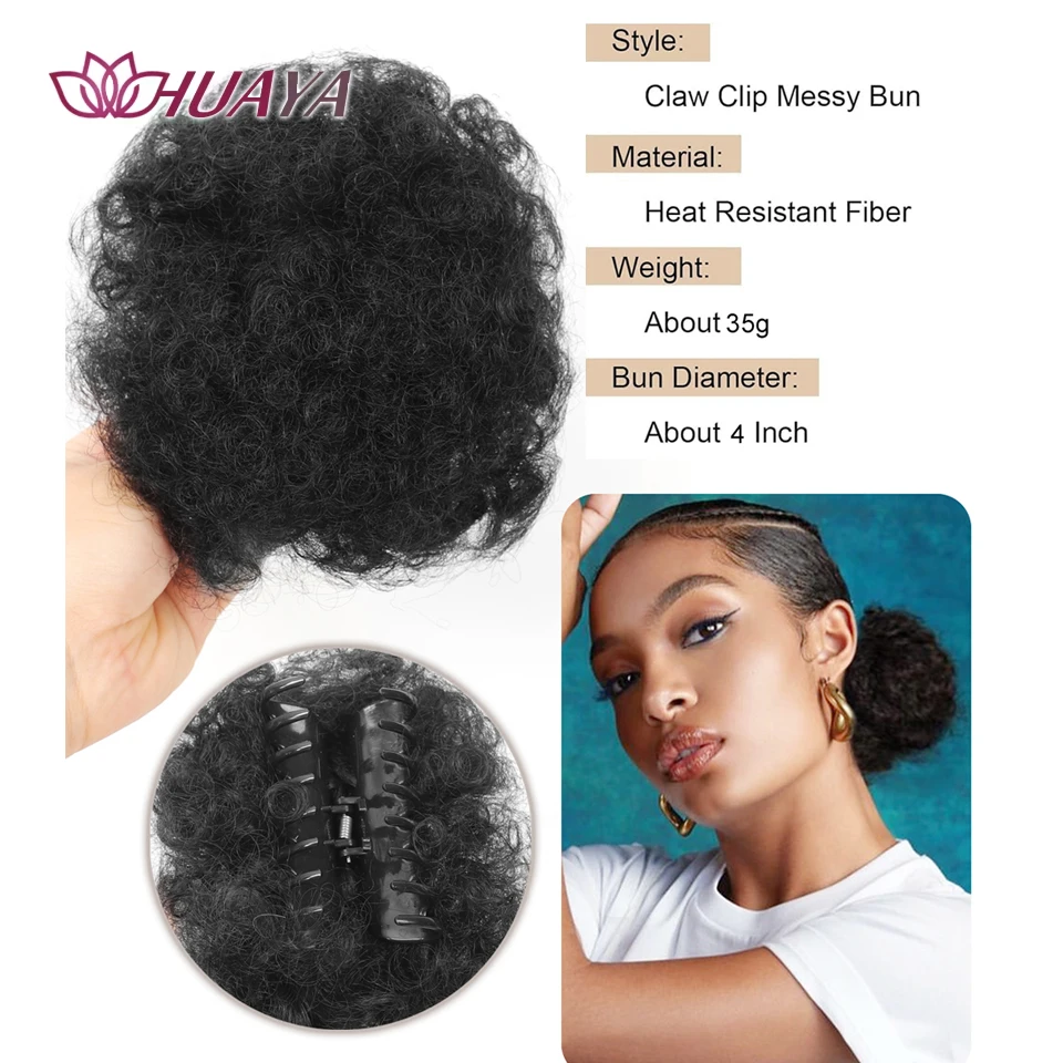 Synthetic Afro Puff Ponytail Kinky Curly Hair Bun Piece with Clips in Updo Extensions for Black Women