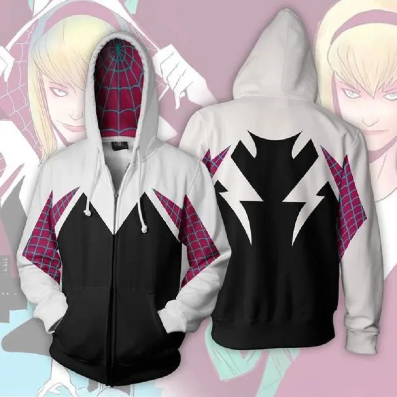 

Spider Gwen Stacy Costume for Women Men 3D Print Style Zipper Jacket Adult Halloween Cosplay Outfits Hooded Sweatshirt