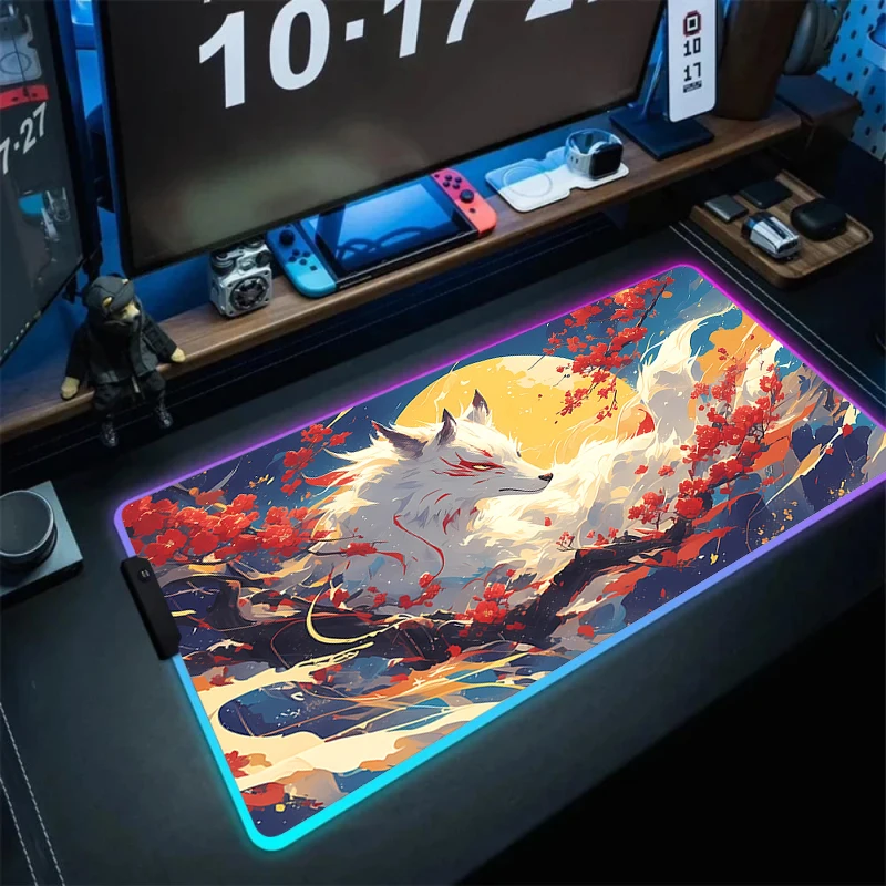 Imagem -04 - Teclado Gaming Mousepad com Fox Colorido Bonito Rgb Mouse Pad Borracha Led Computador Cool Mouse Mat Acessórios Gamer Cute Deskmat