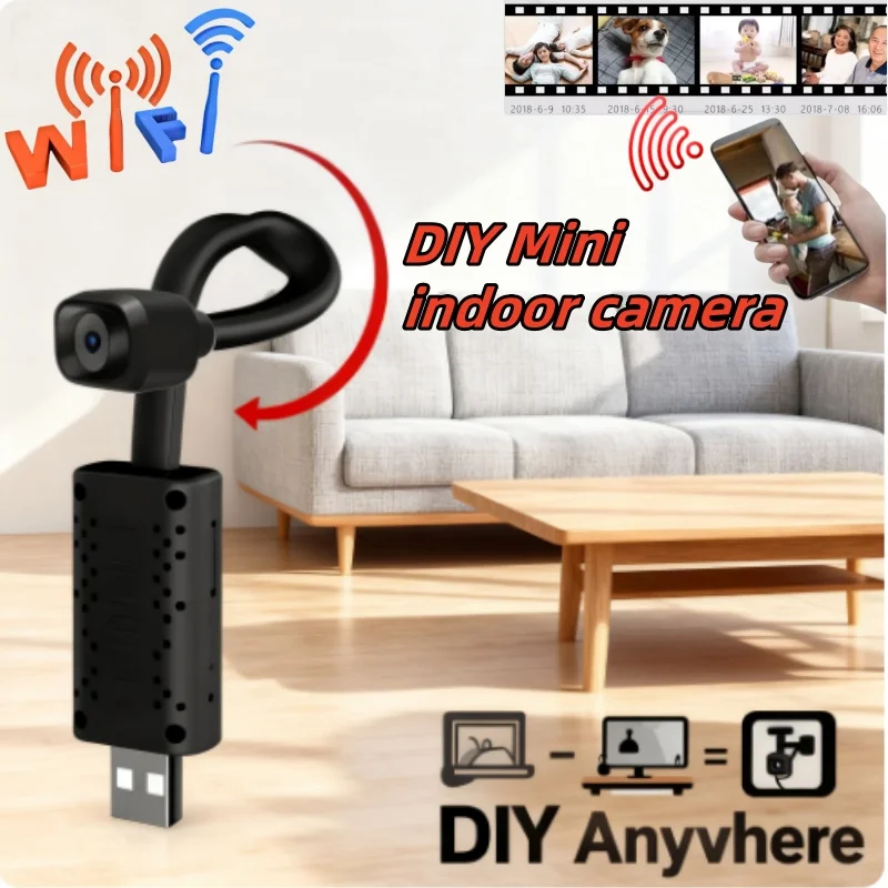 كاميرا HD Mini 1080P USB WiFi DIY مع رؤية ليلية - كشف الحركة في الوقت الحقيقي للمراقبة المنزلية الذكية والعرض عن بعد