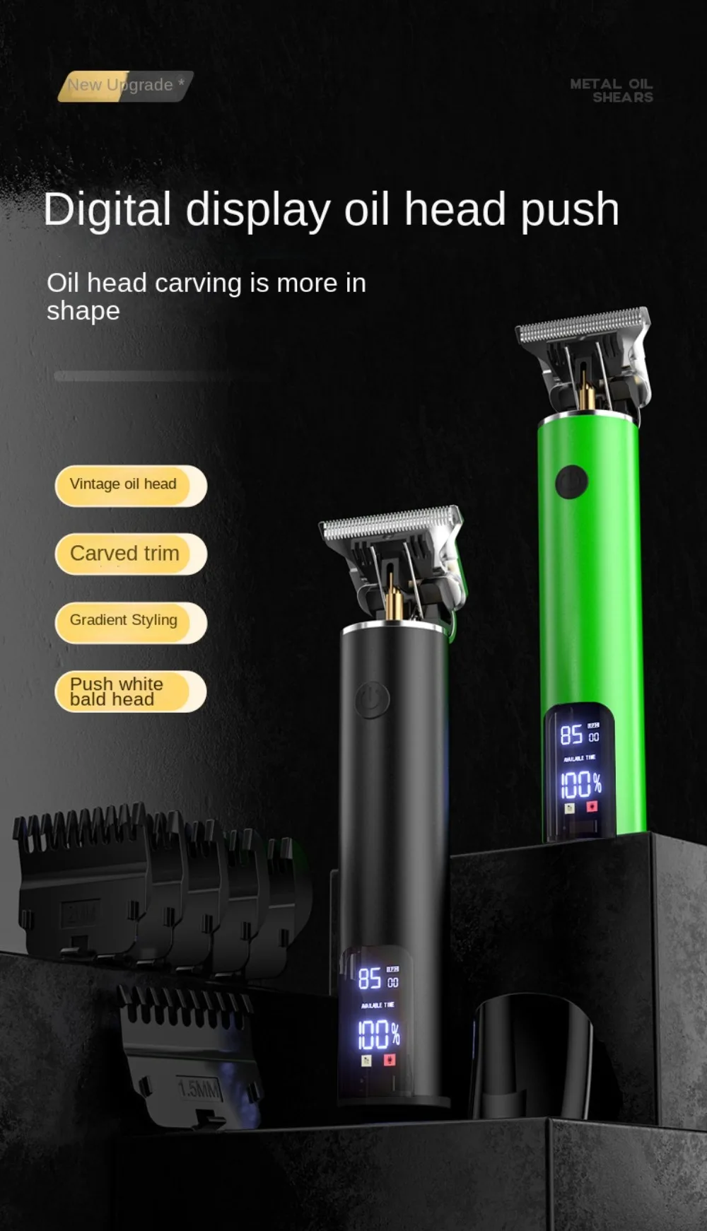 Professional Electric Hair Clipper - Fast Charging Bald Head Trimmer with Oil for Carving Home & Barber Use