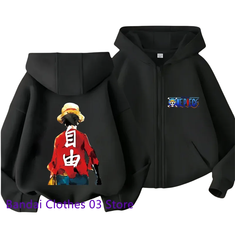 Cool Anime One Piece Kid Zipper Hoodie Cartoon Luffy Print Autumn/Winter Long-sleeved Sweatshirt Boys And Girl Casual Jacket Top