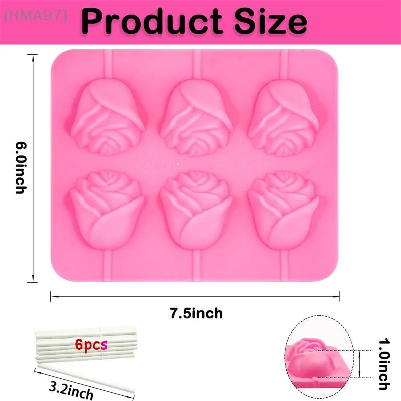 3D-Rosen-Blumen-Lutscher-Formen, 6 Rosen-Käse-Stick, Silikonform, Lutscher, Schokolade, Kuchen, Dekoration, Backform, Küchenwerkzeug, DIY