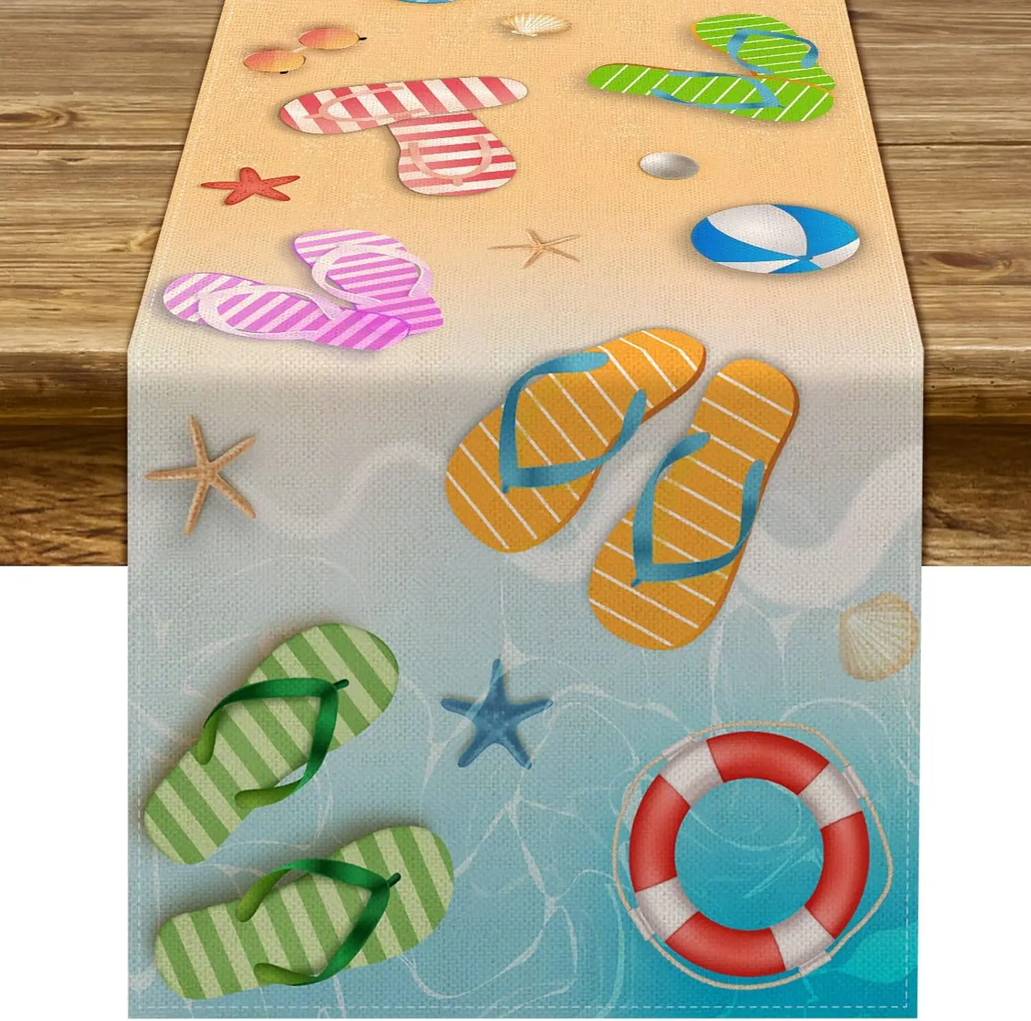 Summer Beach Flip Flops Seaside Themed Table Runner Dresser Scarves Decor Reusable Kitchen Dinning Table Runner Party Decor